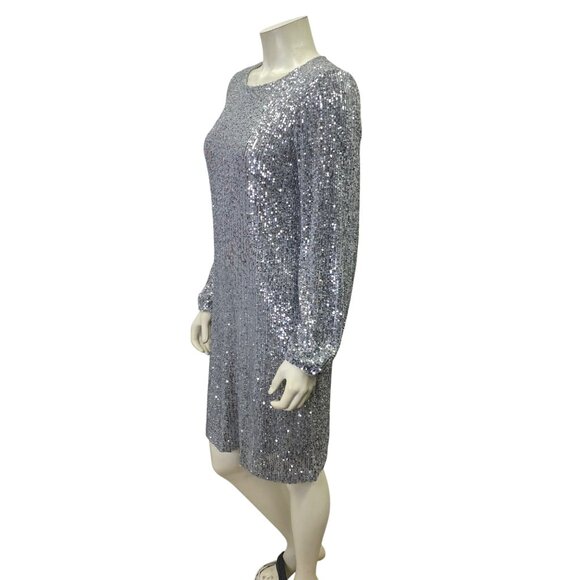 Preston & York Silver Sequin Long Sleeve Cocktail Dress Womens M NWOT - Picture 4 of 7